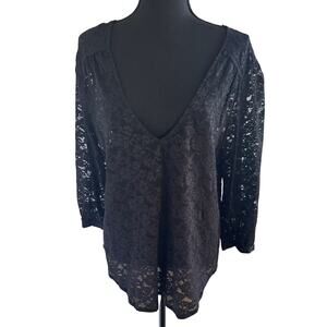 Victoria Secret - Black Lace V-Neck Long Sleeve Blouse - Extra Large